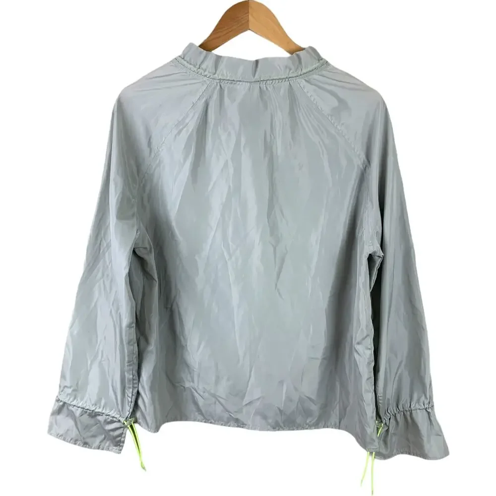 H&M Grey Neon Green Blouse Stand-Up Collar Pullover Windbreaker Drawstring 8 M